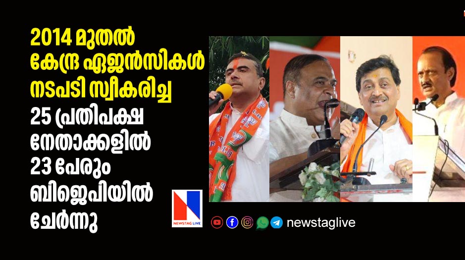 23 opposition leaders out of 25 joined bjp after central agenciend taken action against them since 2014