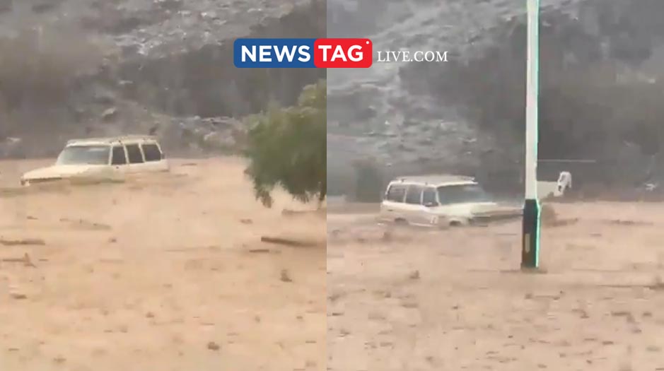 jeep swept away in heavy rain in Madinah