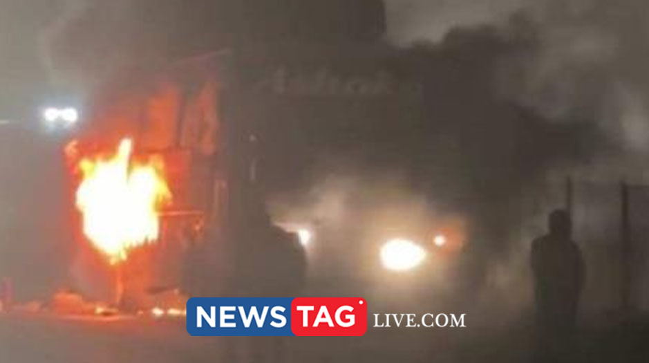 private bus caught fire while coming to Kannur from Bangaluru