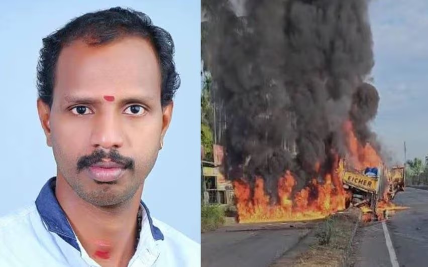 Lorry carrying chemicals hits bike in Chalakudy, catches fire; biker burns to death