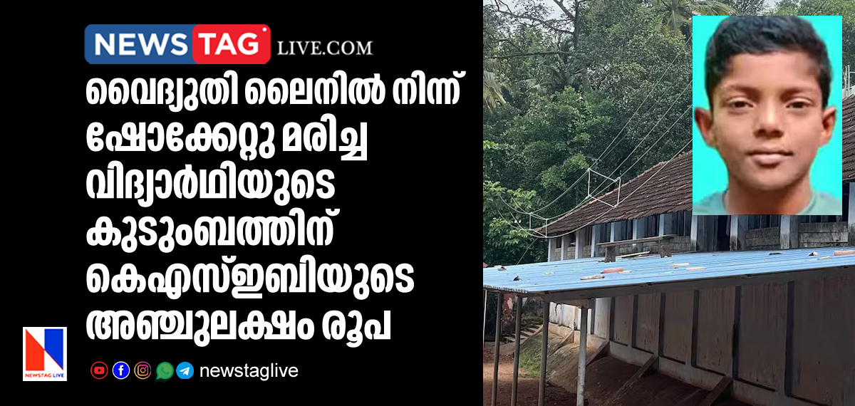 KSEB announced 5 lakh rupees aid for electrocuted student Midhun's family