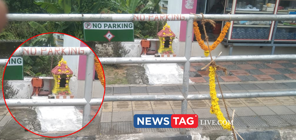 blaramapuram footpath encroached to built stone mandapam