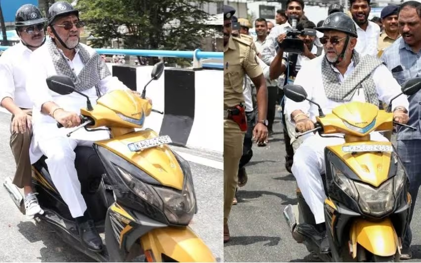 Bike DK Shivakumar rode for flyover visit has Rs 18,500 traffic penalty