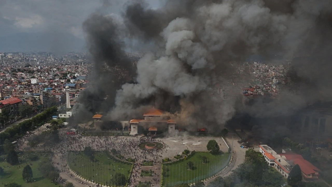 nepal parliament set on fire by Gen Z protesters