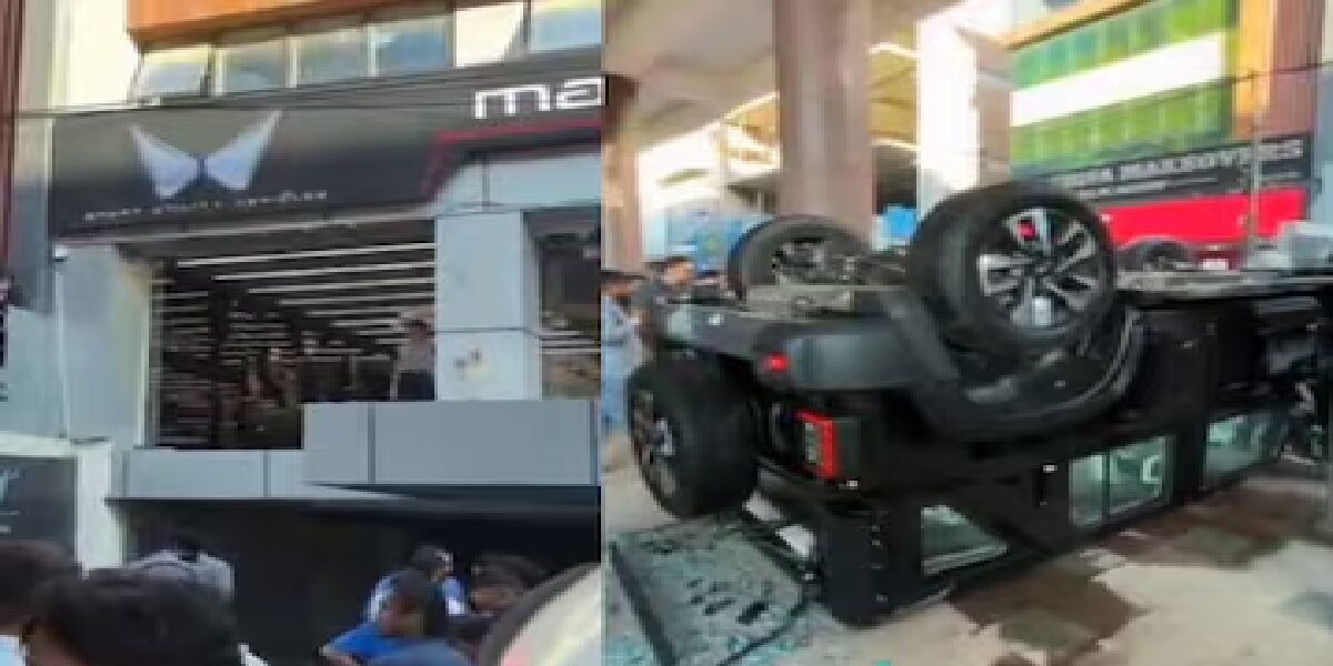 new Mahindra Thar over turned from show room