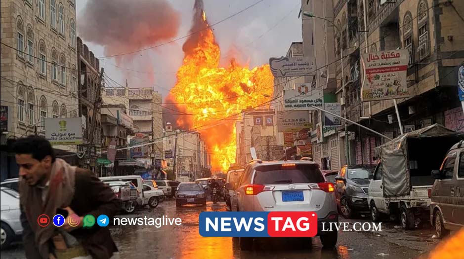 A fireball rises from the site of an Israeli air strike on Sanaa