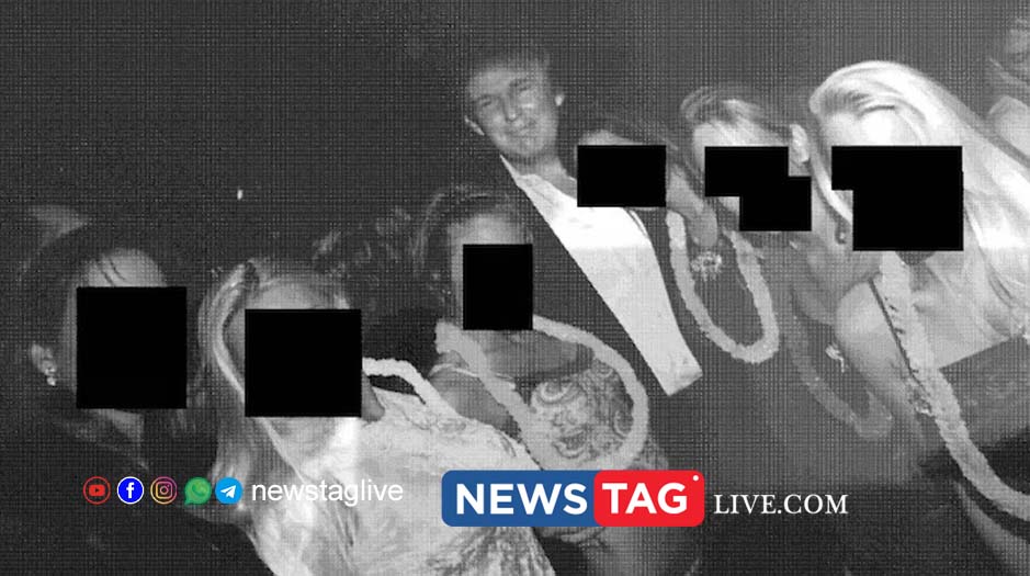 Donald Trump seen flanked by five to six women Epstein file