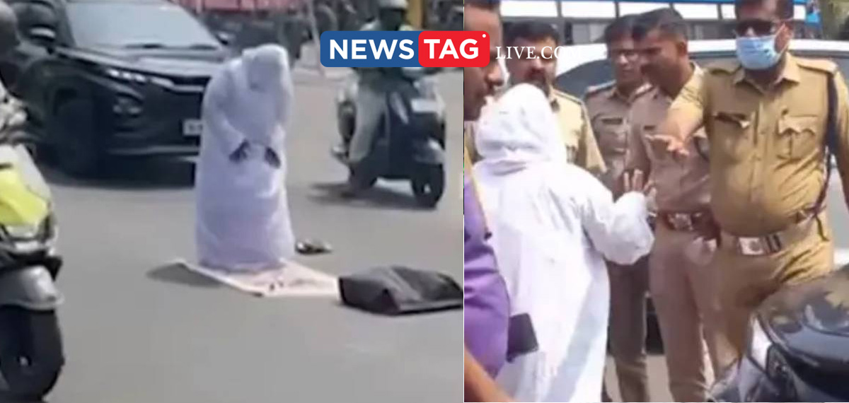 Woman performs namaz in the middle of road