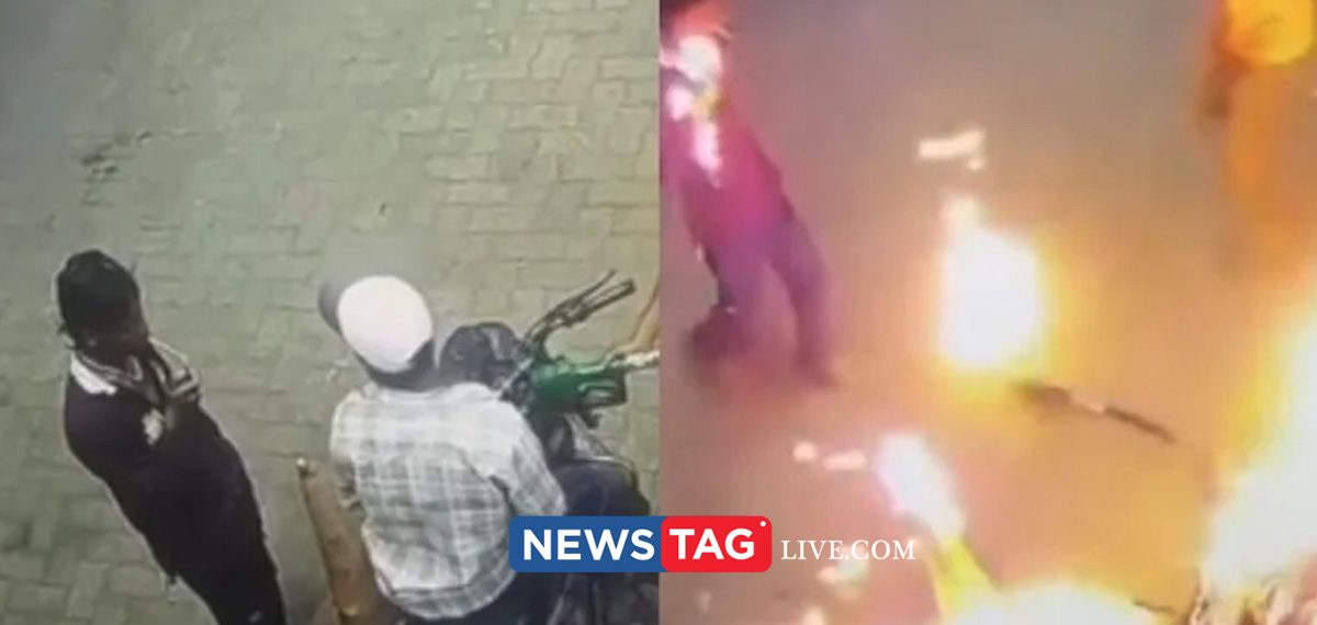 man throws lighter in to petrol tank while filling fuel in bike