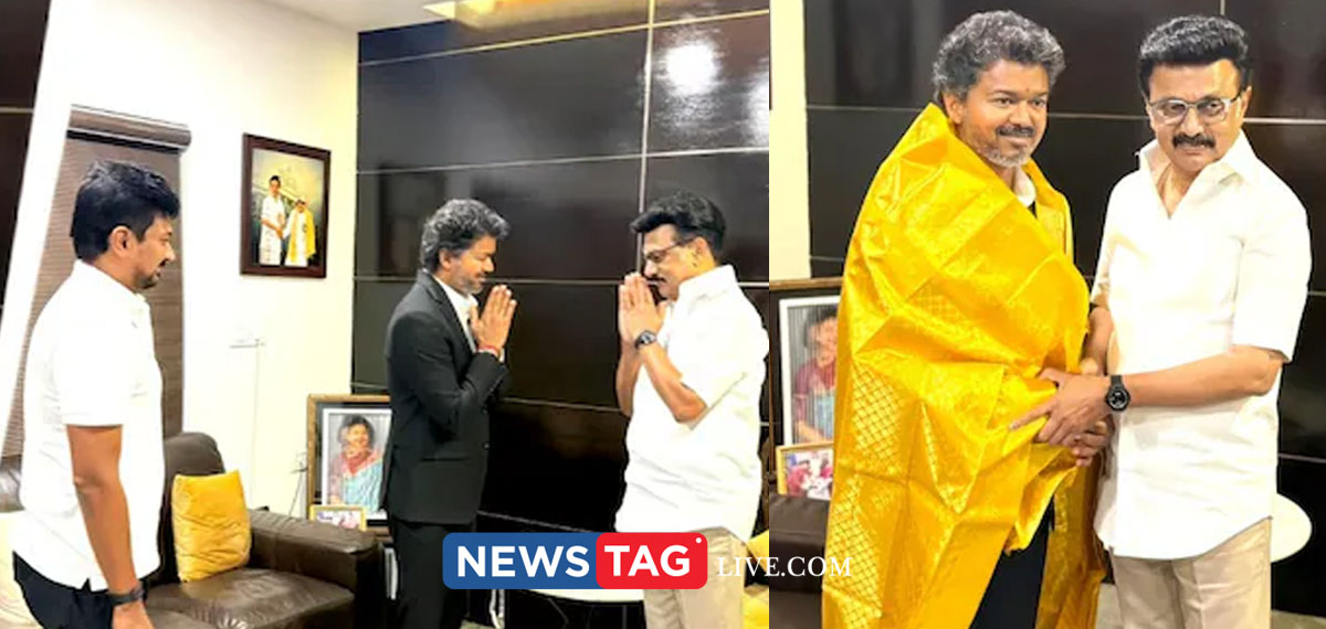Vijay Visits M K Stalin and Udayanidhi Stalin at their residence