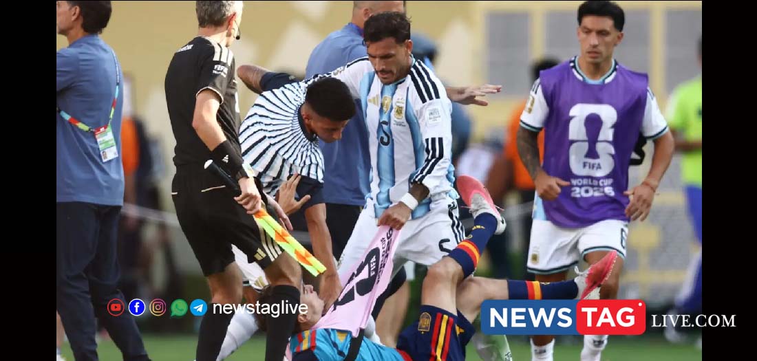 Leandro Paredes engages in a fight after the FIFA World Cup 2026 final.