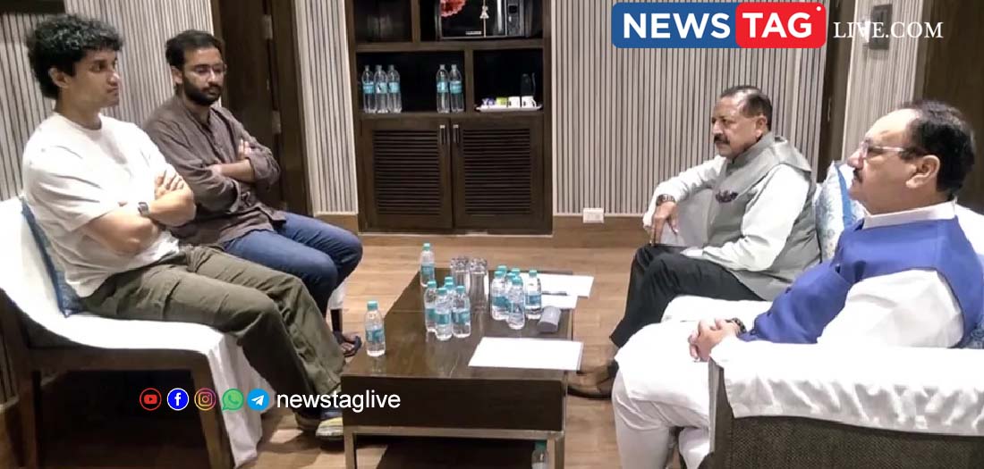 Union Ministers J P Nadda and Jitendra Singh with CJP’s Saurav Das and Ashutosh Ranka