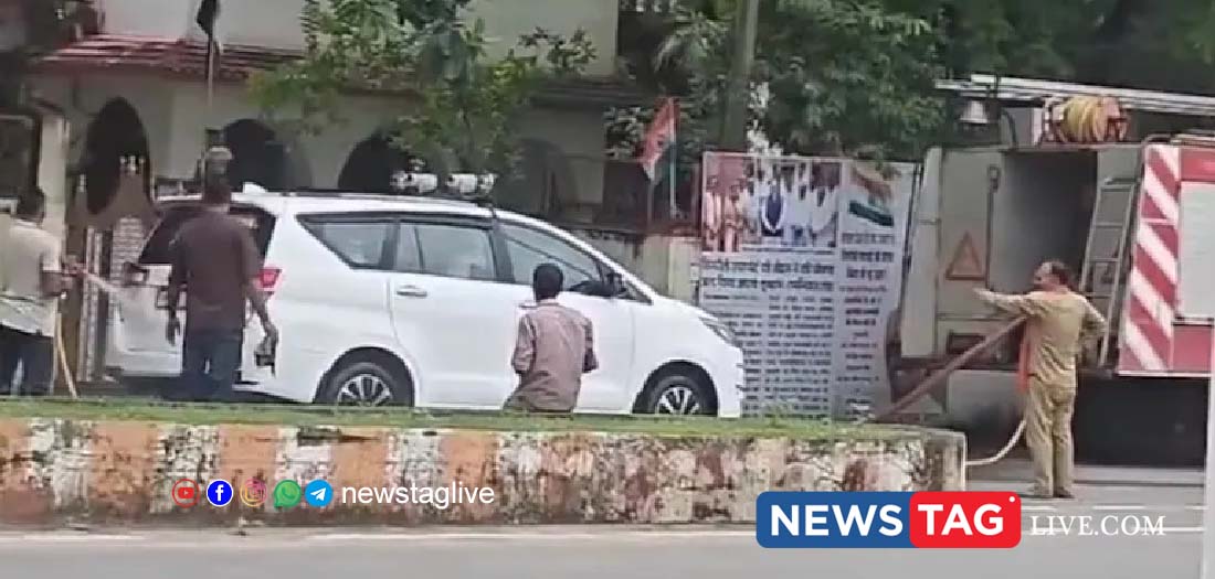 FIRE FORCE BJP WASHING CAR
