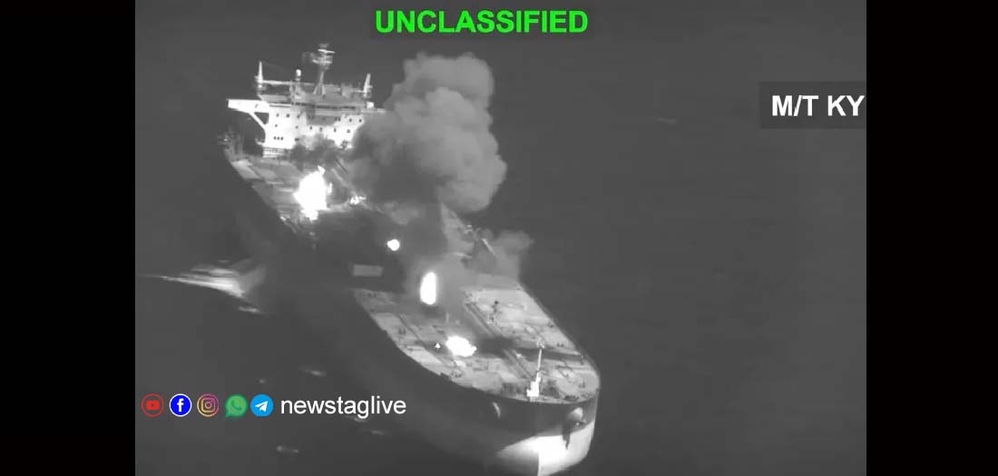 US Central Command shares an image of what it describes as US military forces striking an Iranian crude oil tanker