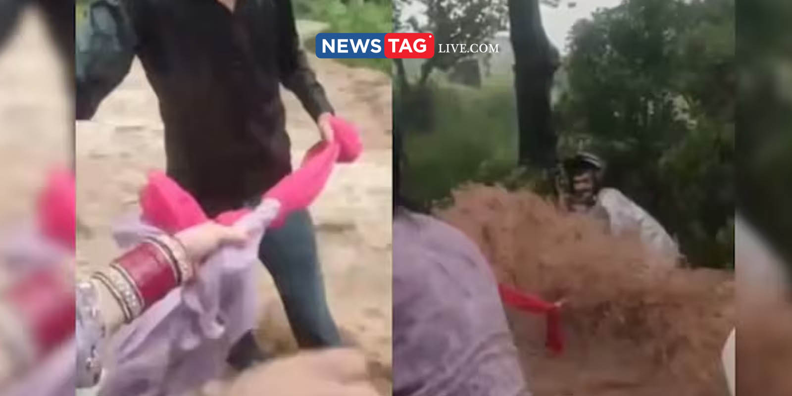 biker rescued from flood with the help of Dupatta