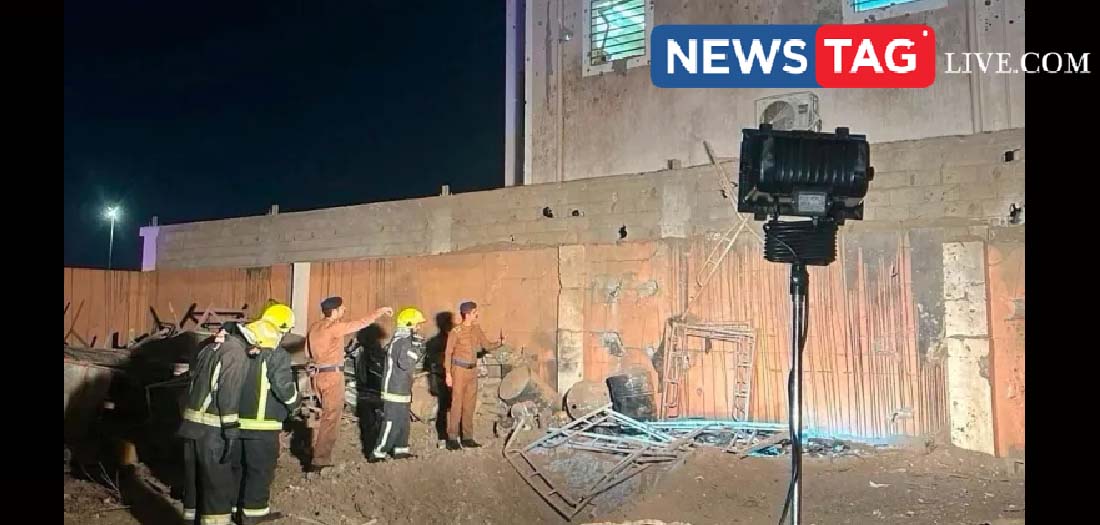 emergency personnel inspect a damaged site in the aftermath of Houthi strikes in Saudi Arabia